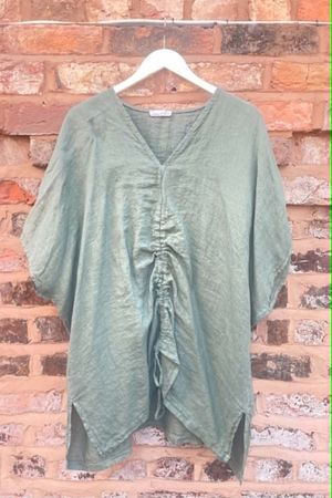 Pure Linen Hitch V Top Khaki